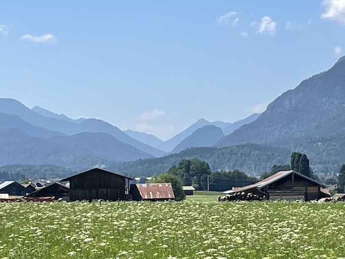 Region Garmisch-Partenkirchen saftige Wiese und Bergschatten