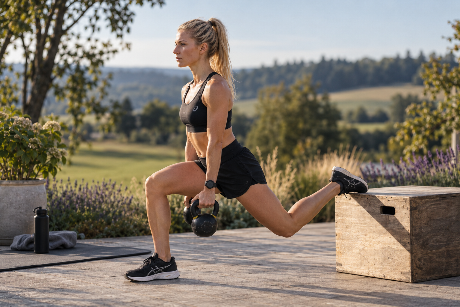 Krafttraining für Läuferinnen: Welche Übungen helfen und wie du sinnvoll planst 8 krafttraining-ausfallschritt-mit-kettlebell